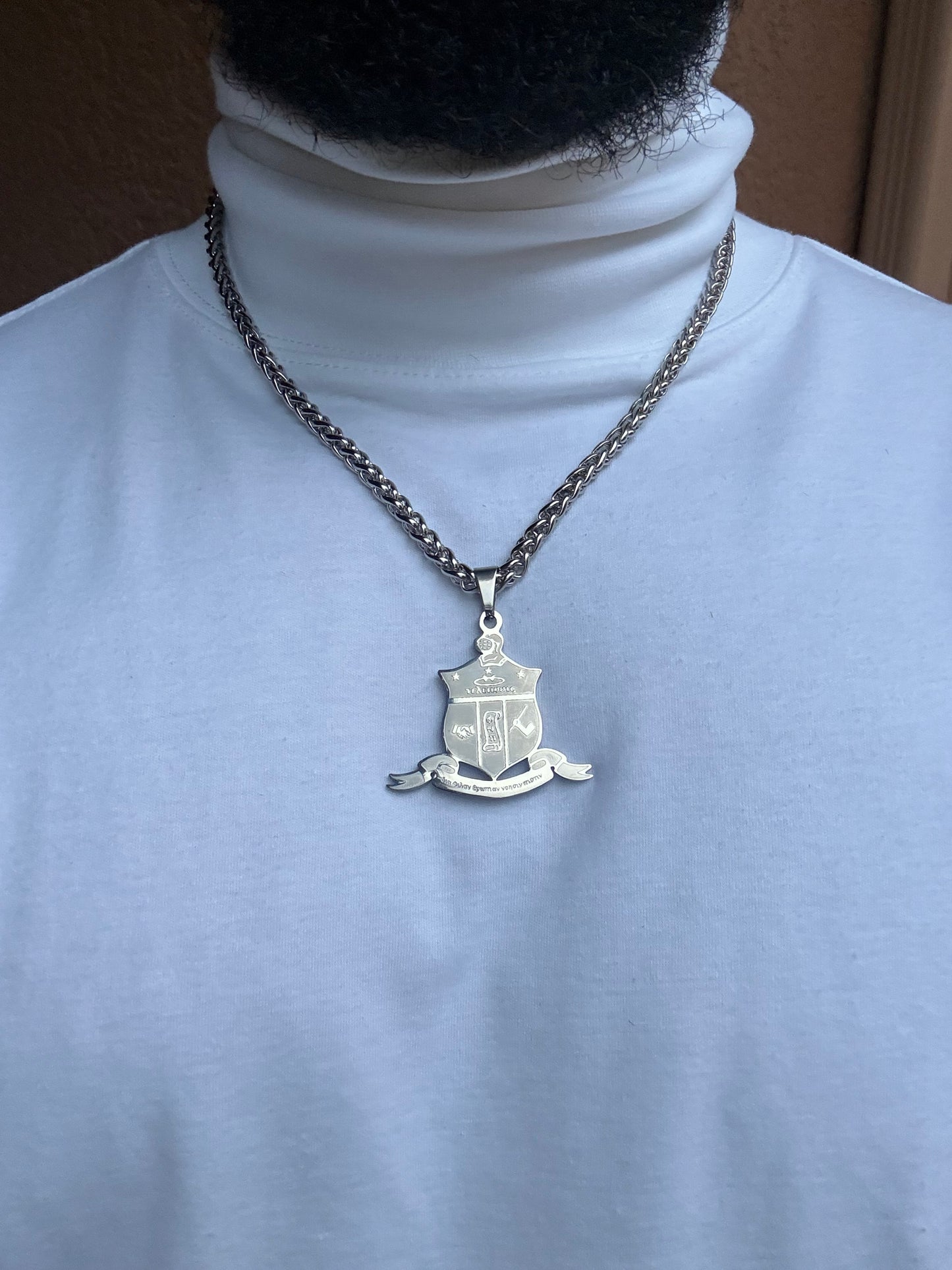 Stainless Coat of Arms pendant on wheat chain