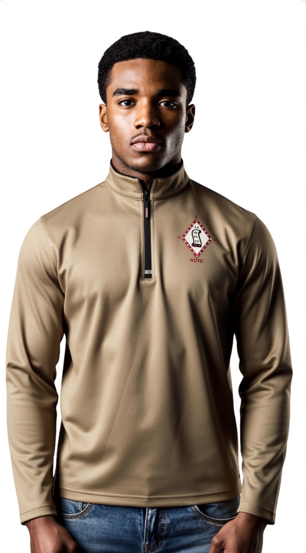 Taupe AlphaXi tattoo quarter zip