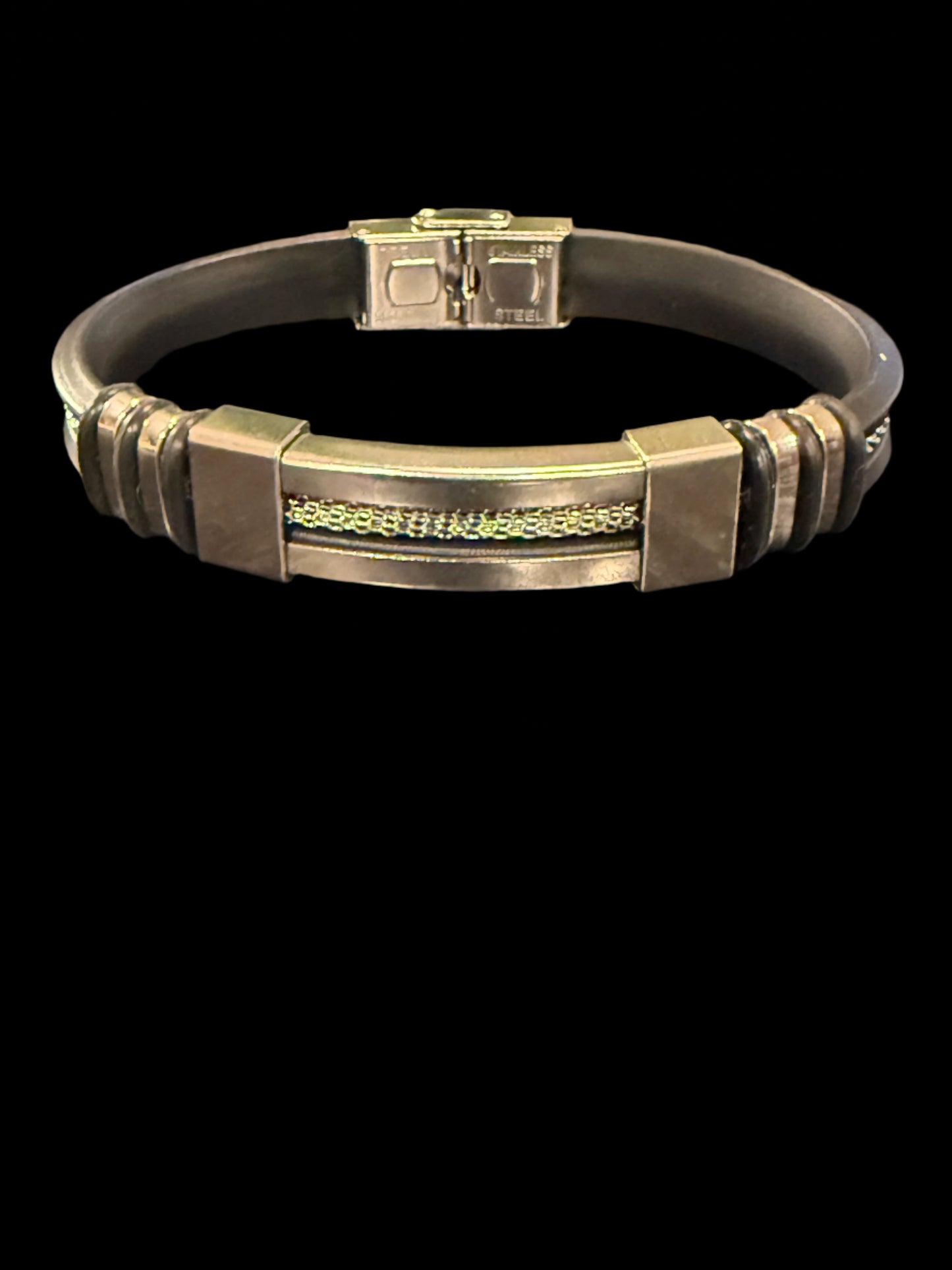 Stainless steel silver silver silicone bracelet