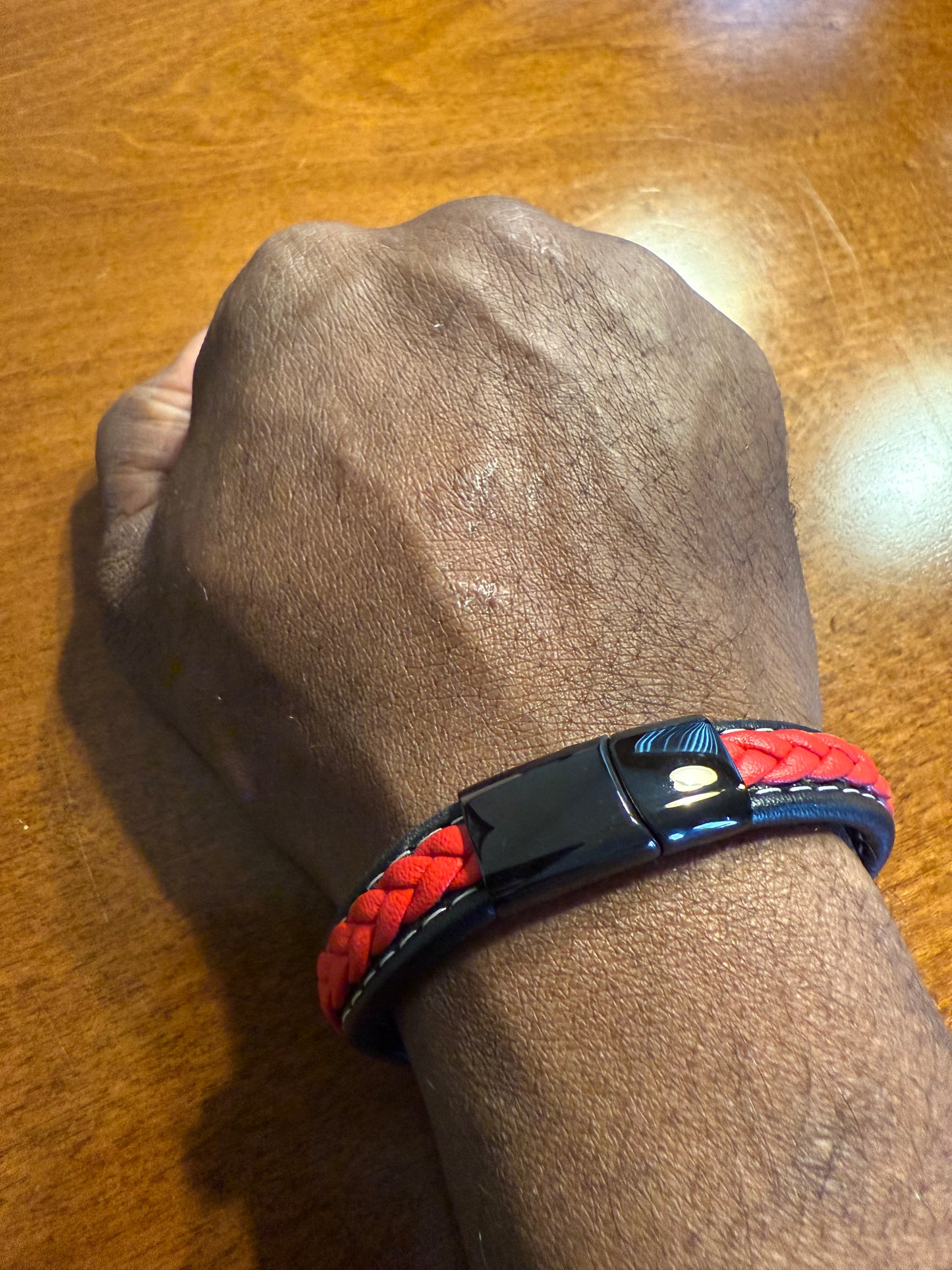Black and red rope leather bracelet