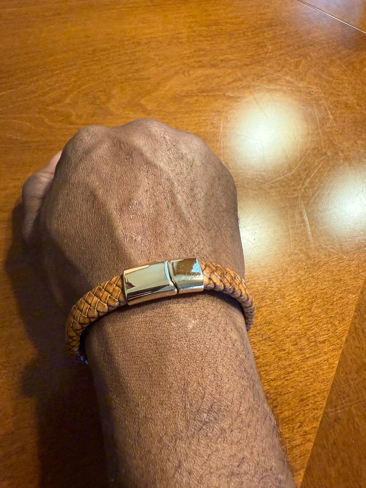 Light brown leather braided bracelet
