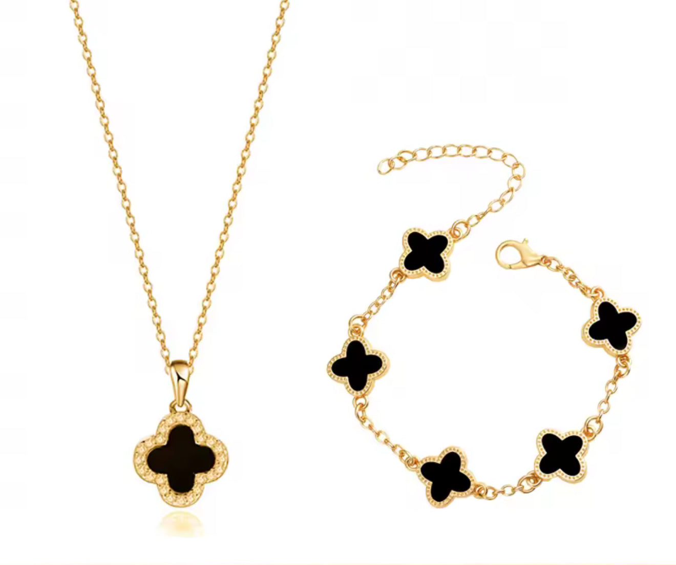 4 leaf clover necklace bracelet set