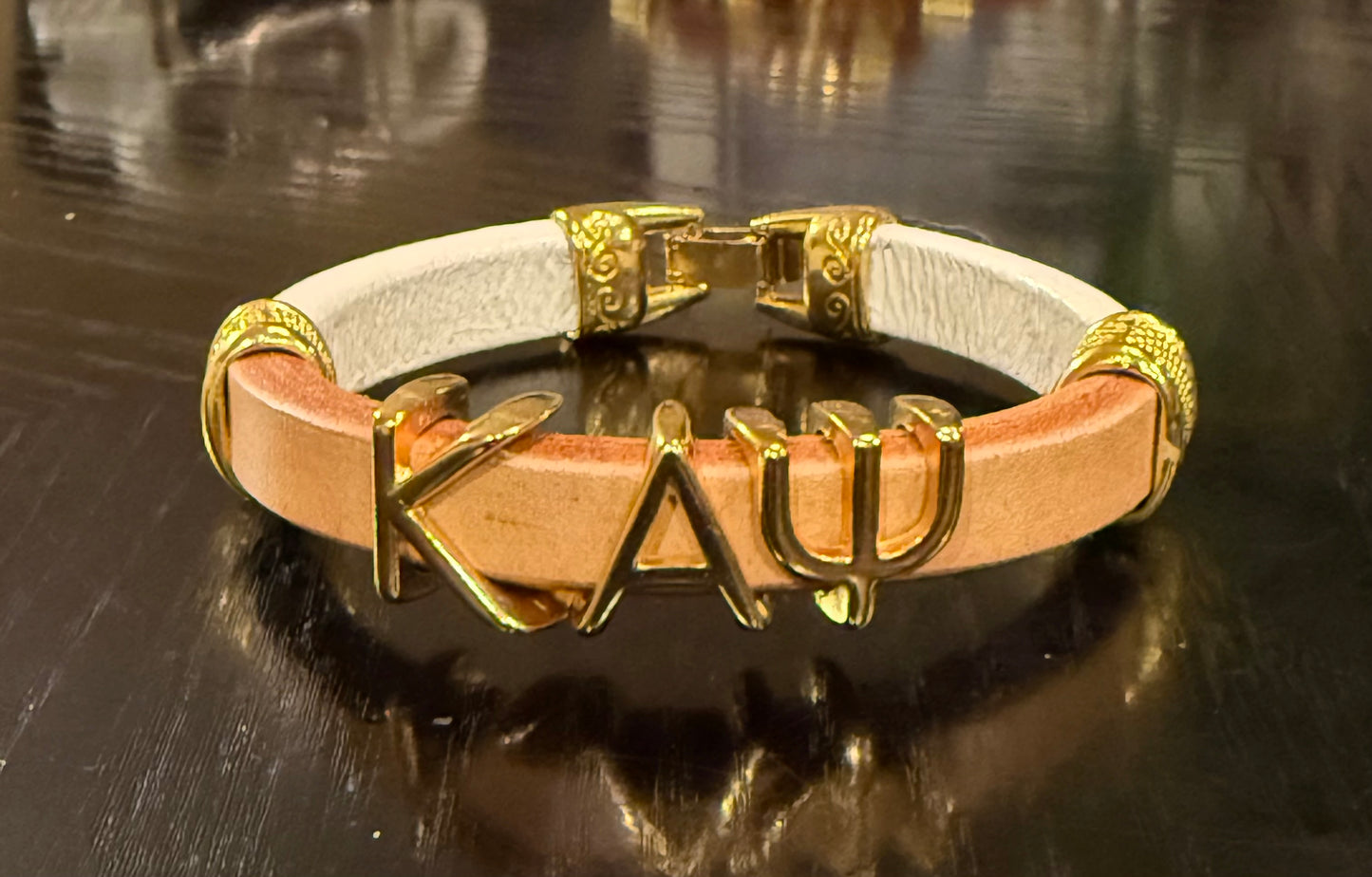 Gold/White Kappa Alpha Psi tan Regaliz bracelet