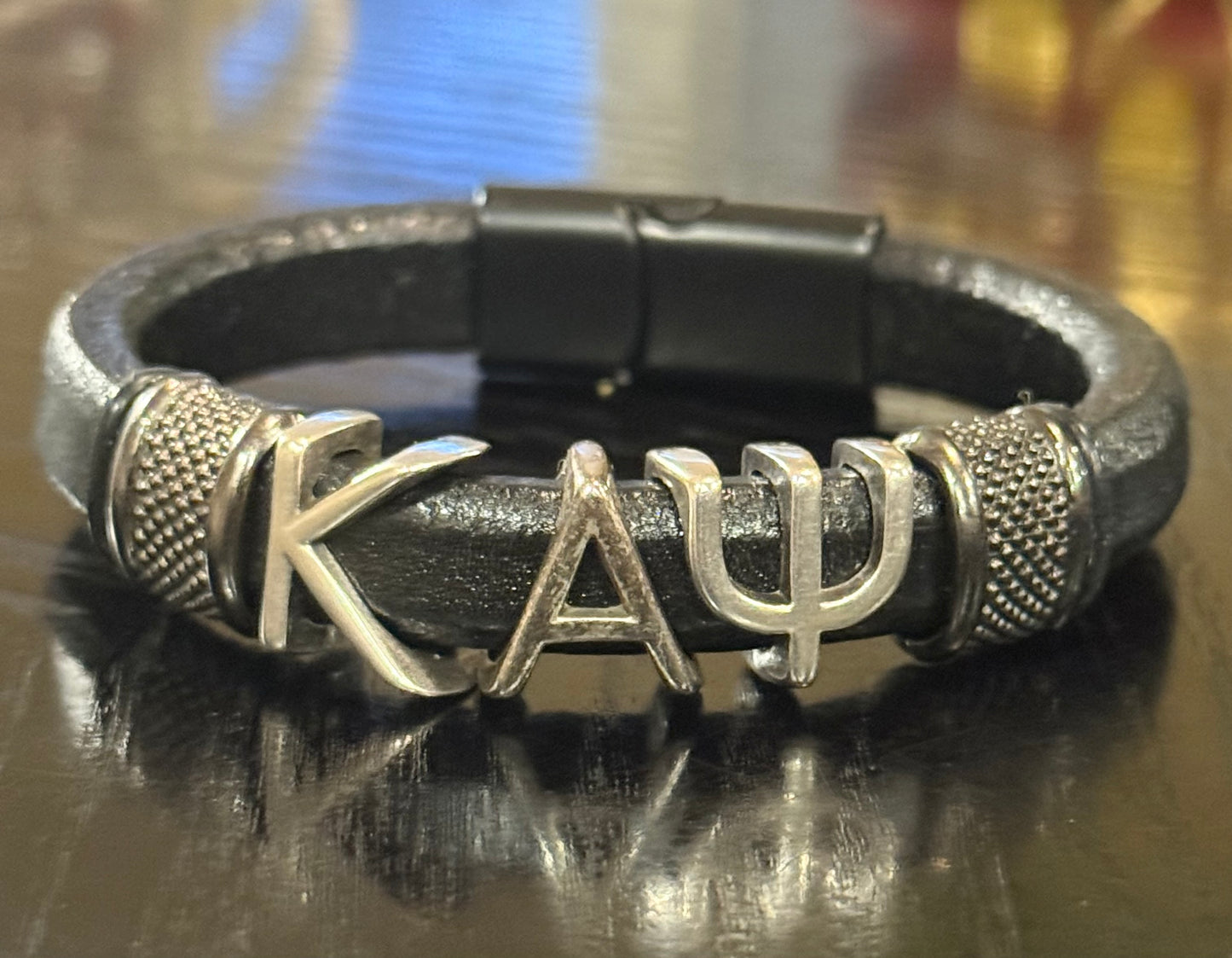 Black regaliz leather Kappa Alpha Psi bracelet