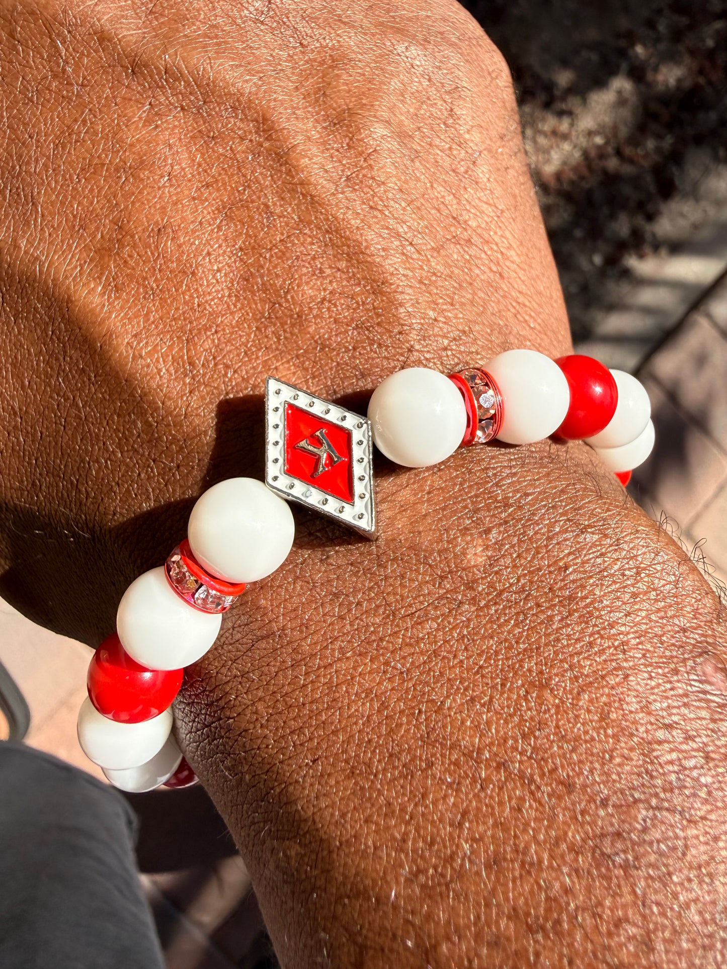 Red/White Floating K white/crimson bracelet
