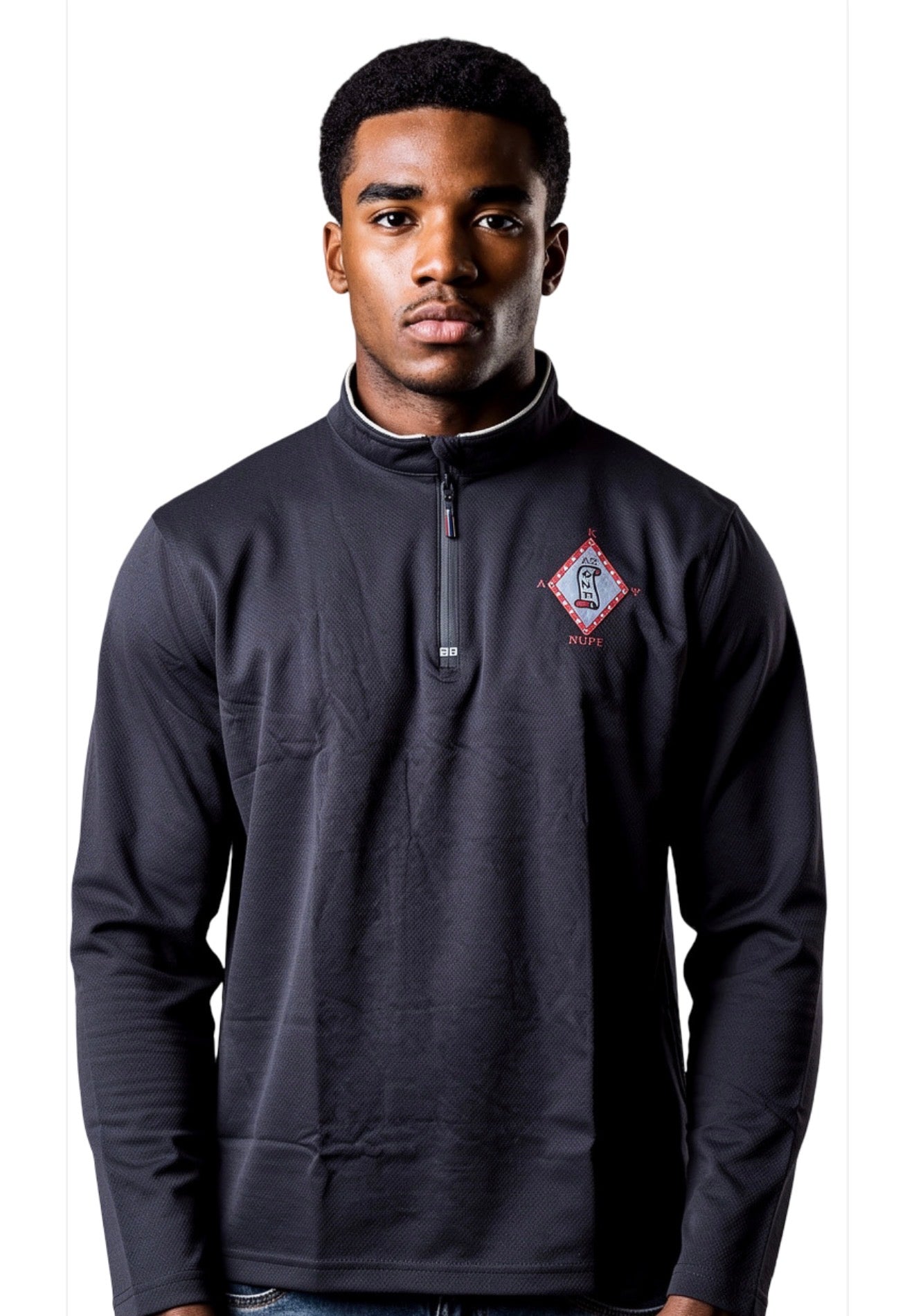 Black AlphaXi tattoo quarter zip