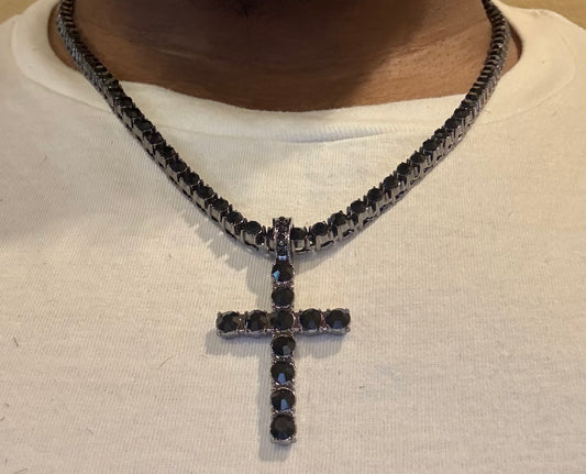 Black Cubic Zirconia Cross Pendant and Chain
