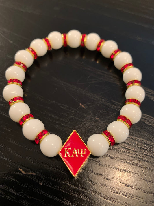 Crimson, white, and gold Floating K bracelet