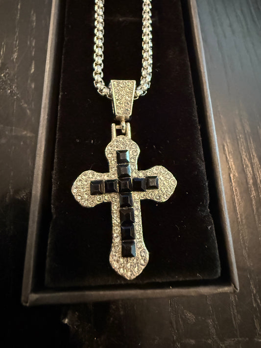 Cubic zirconia cross pendant and chain