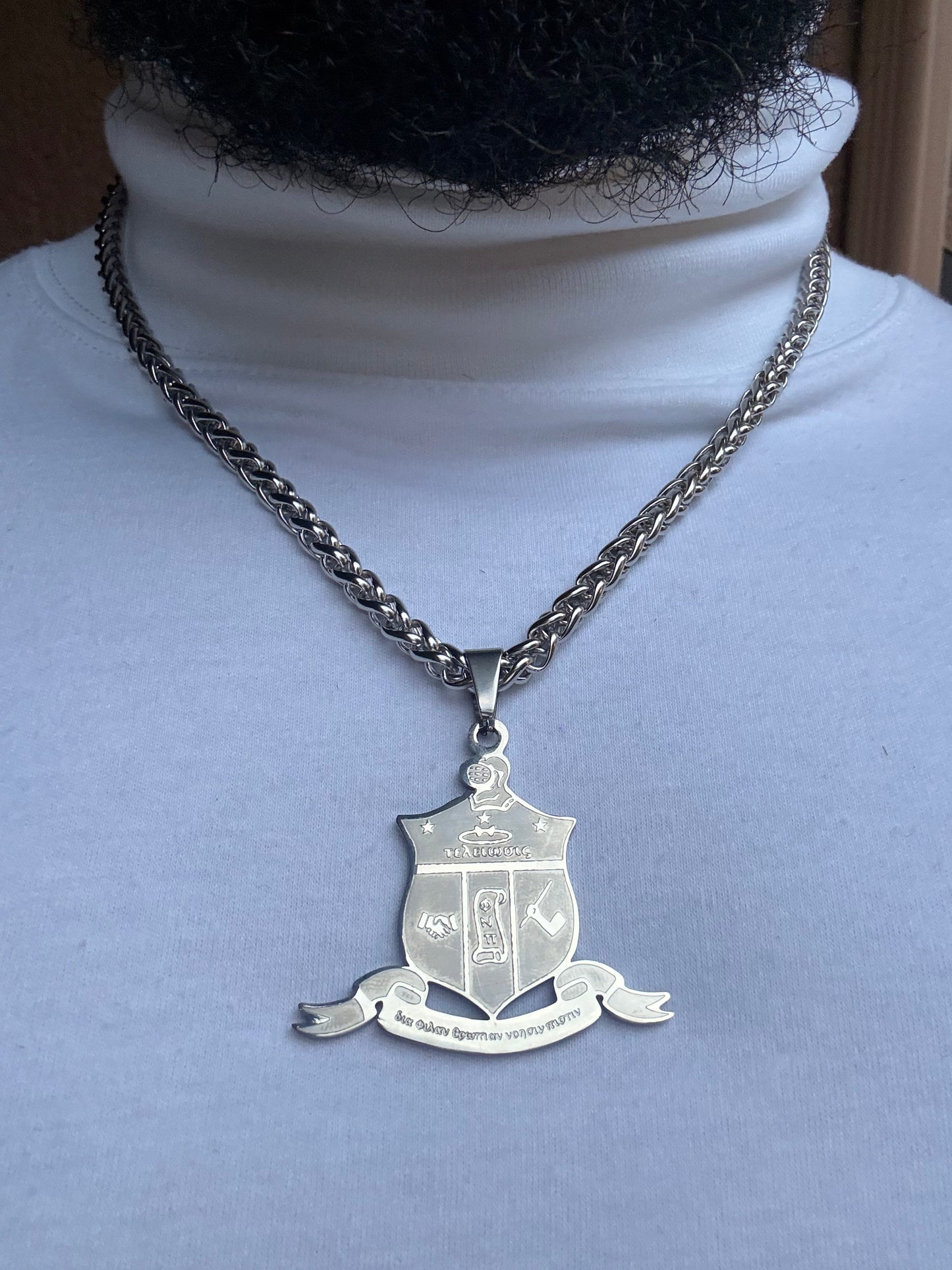Stainless Coat of Arms pendant on wheat chain