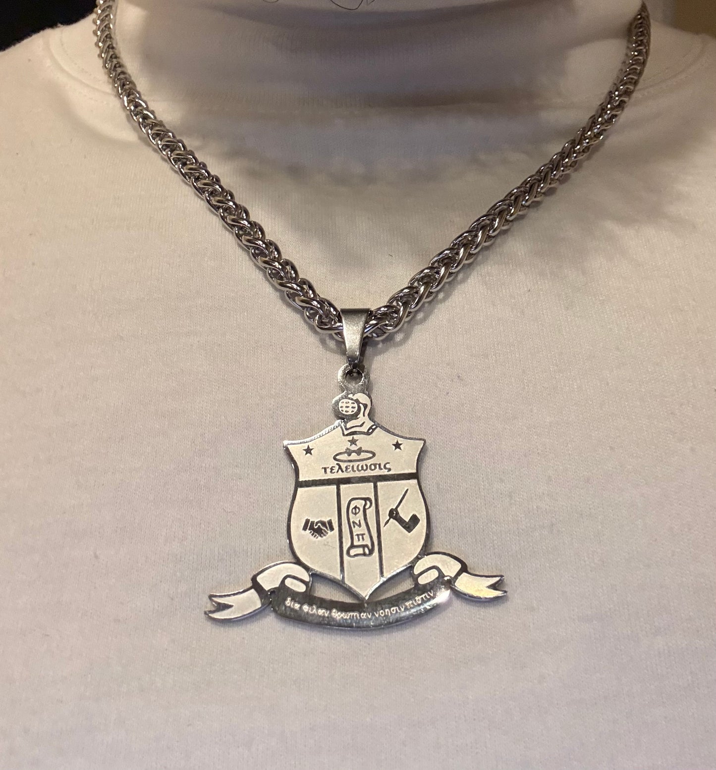 Stainless Coat of Arms pendant on wheat chain