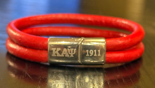ΚΑΨ 1911 engraved silver clasp double leather bracelet