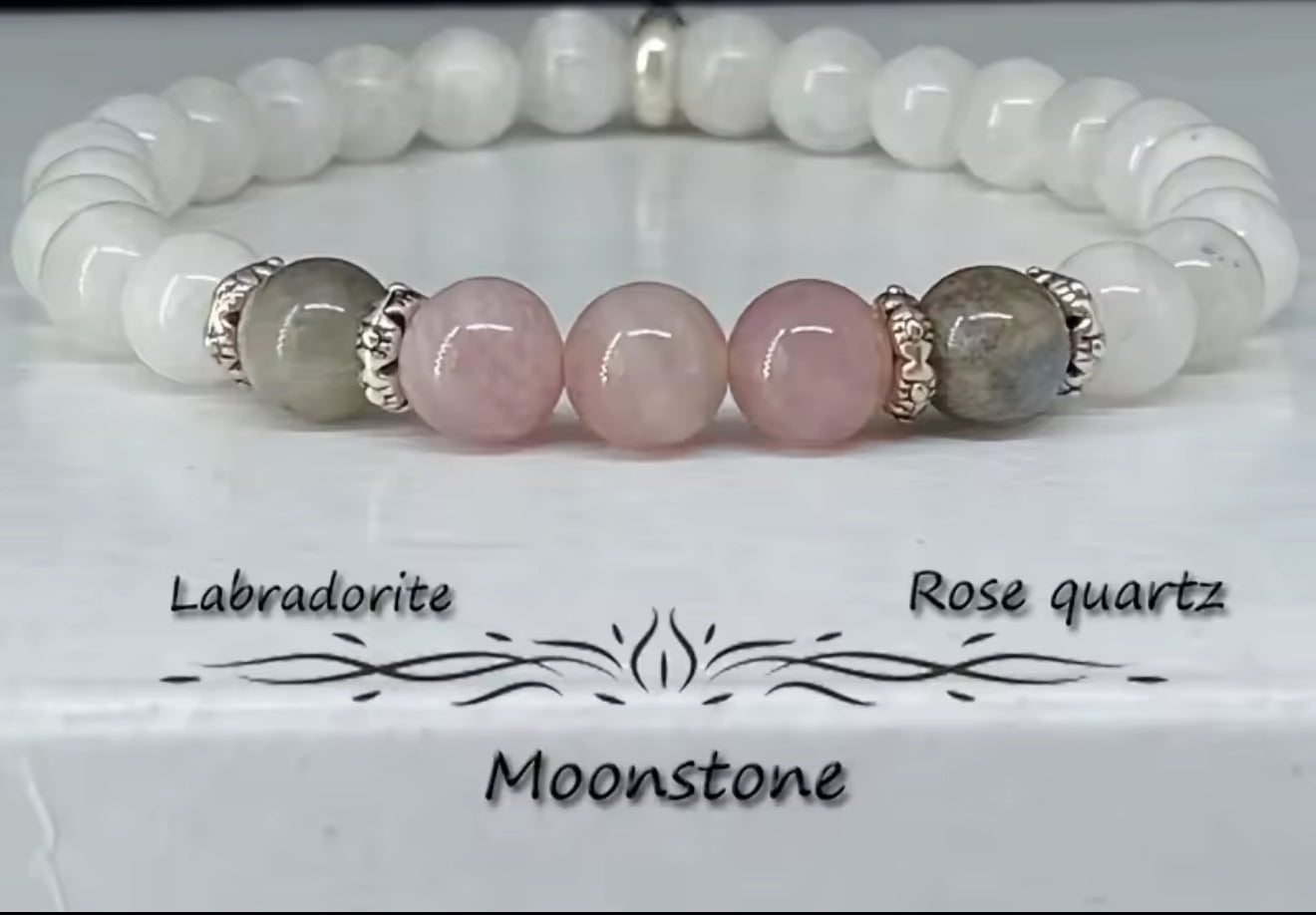 Moon stone, Labradorite, and Rose quartz protection bracelet