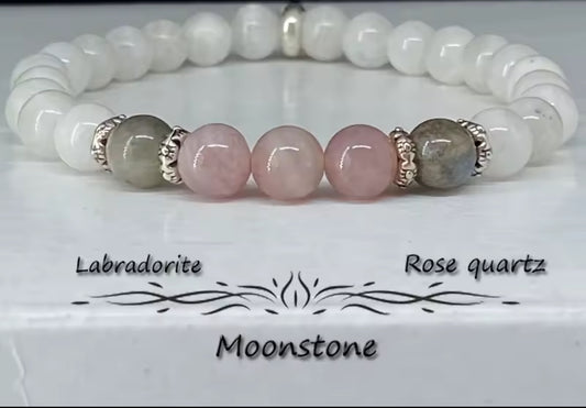 Moon stone, Labradorite, and Rose quartz protection bracelet