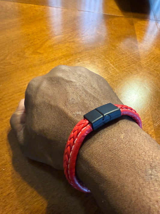 Red leather braided bracelet