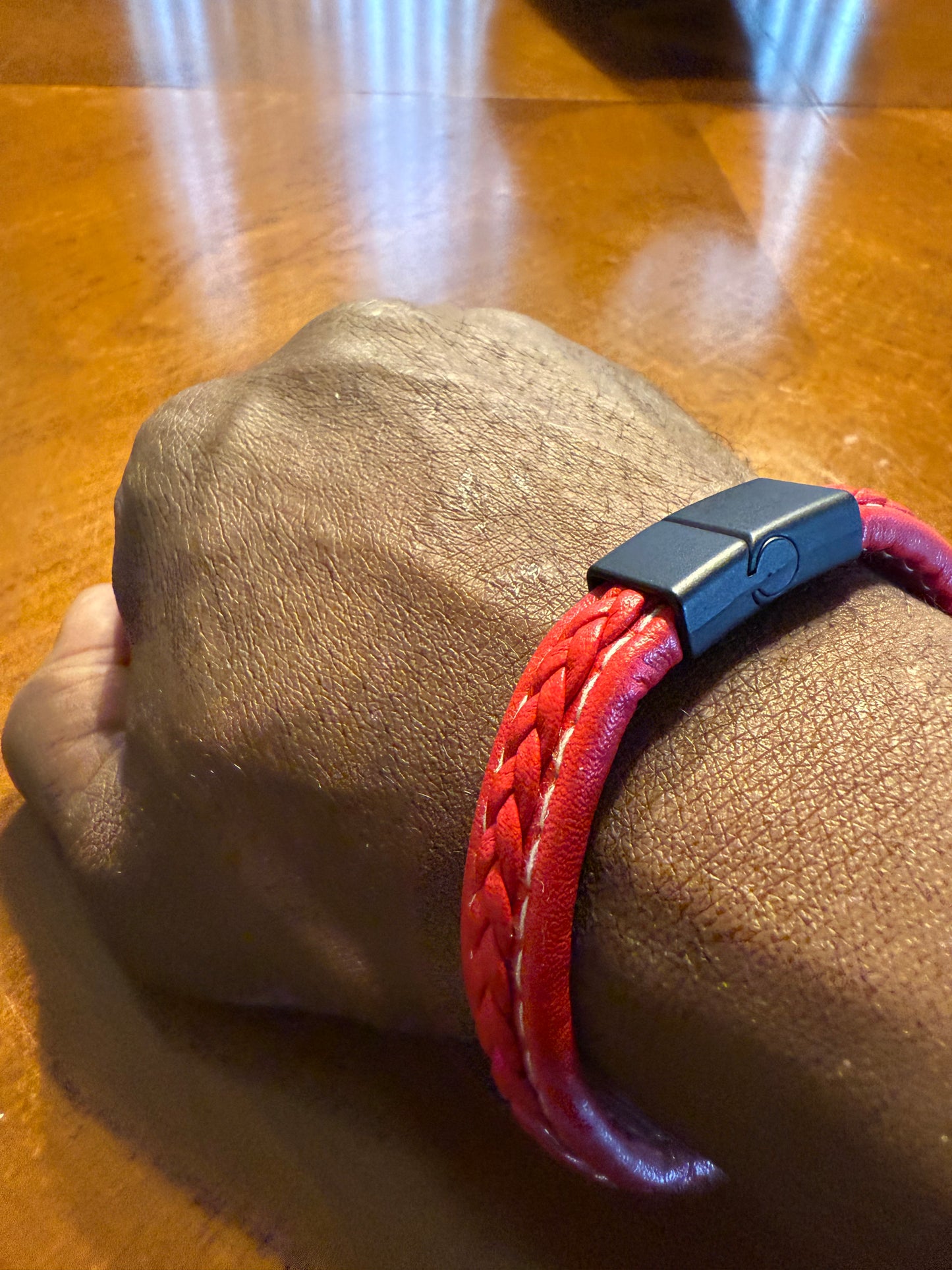 Red leather braided bracelet
