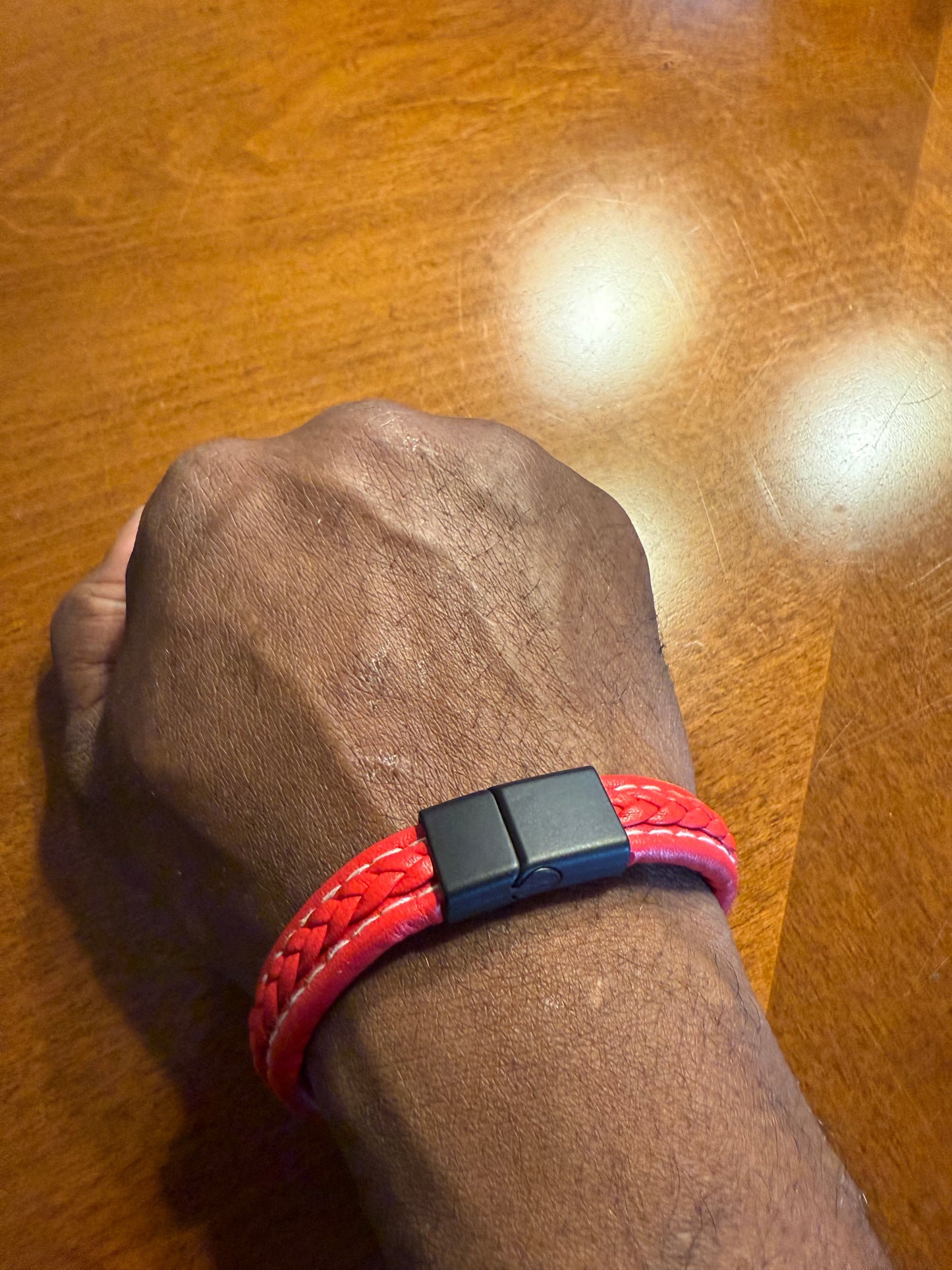 Red leather braided bracelet