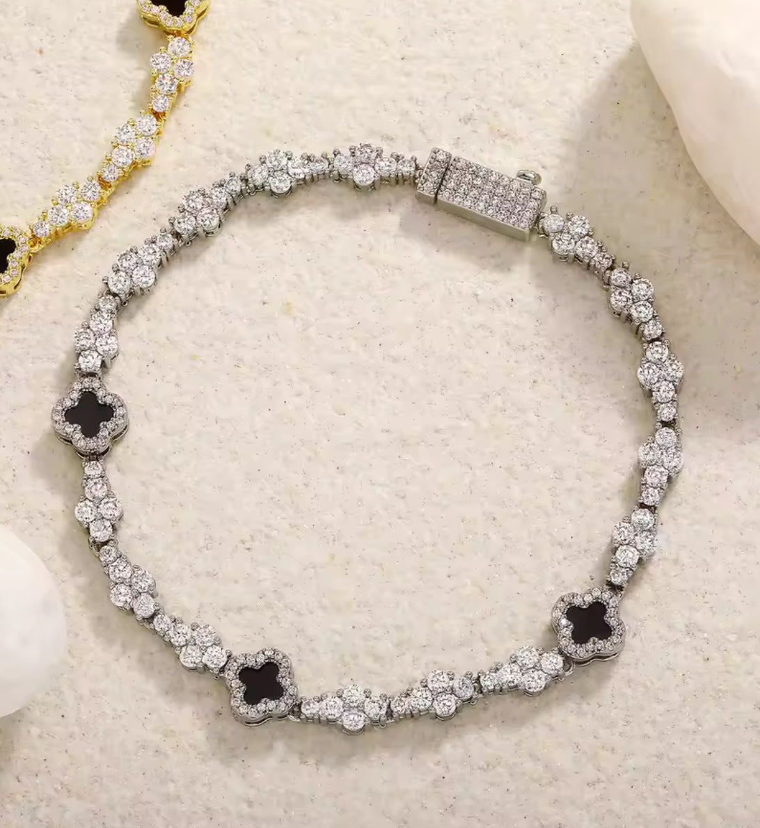 4 leaf clover cross 18k cubic zirconia bracelet