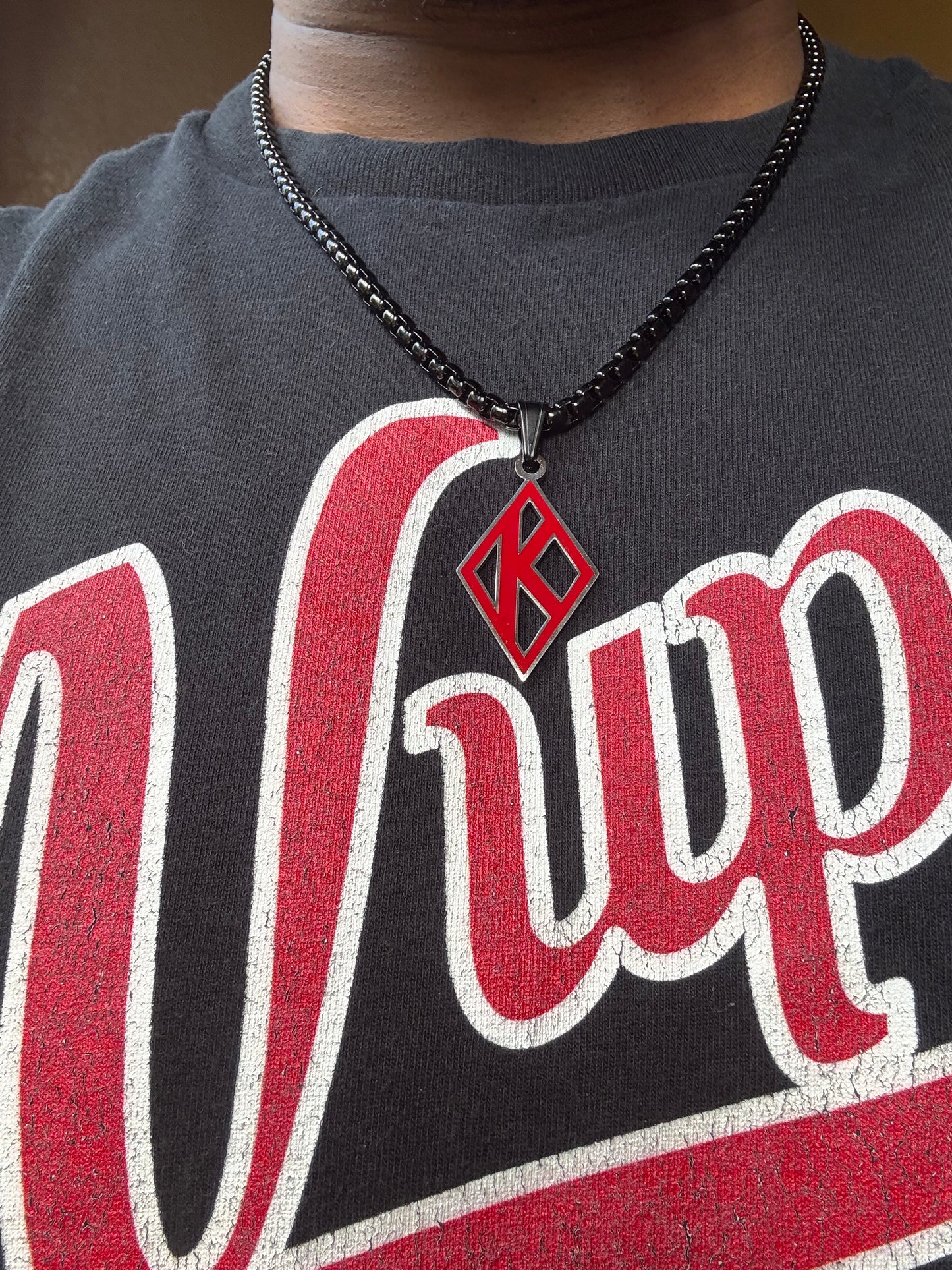 Red Floating "K" Black stainless steel chain