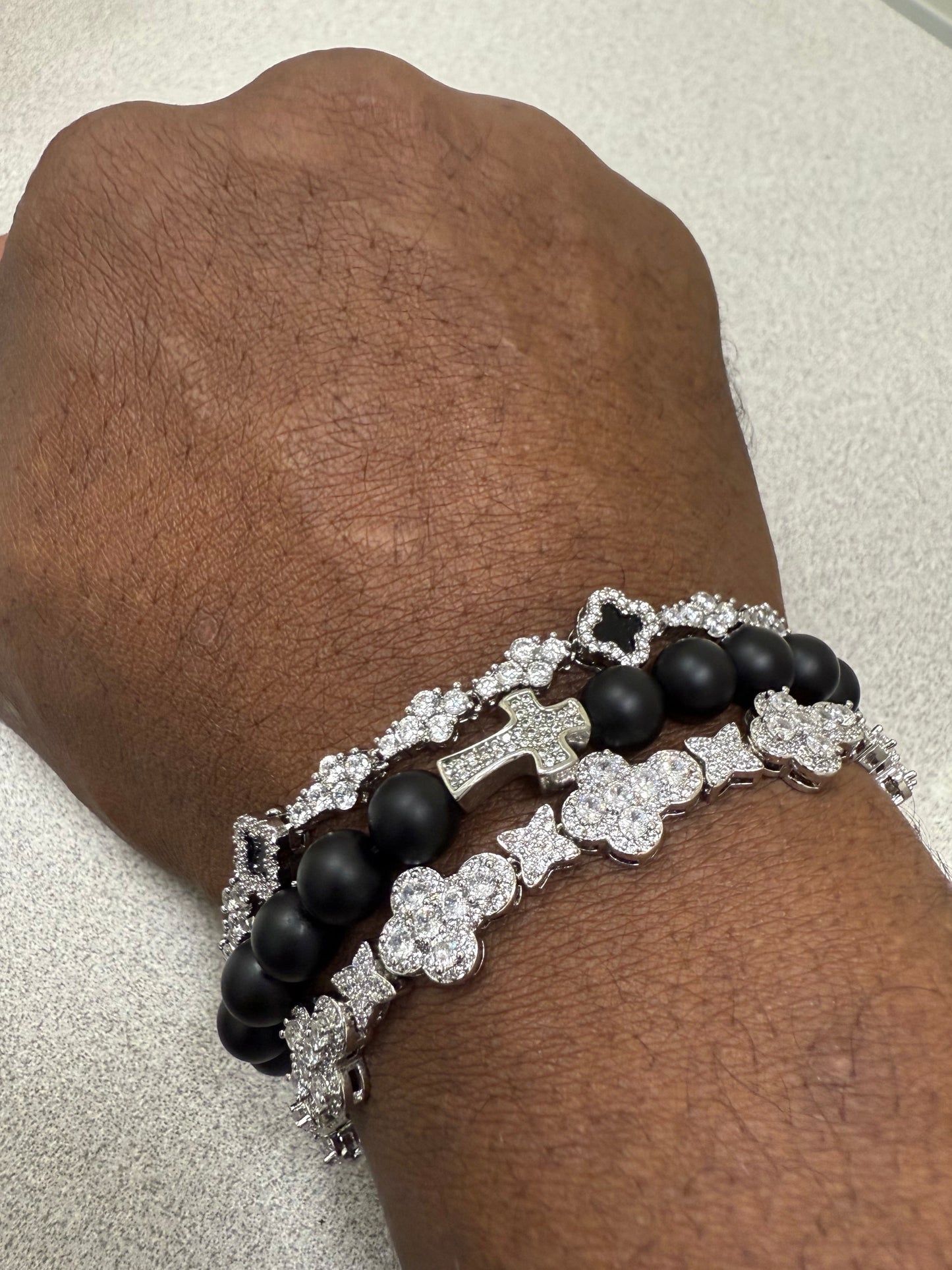 4 leaf clover cross 18k cubic zirconia bracelet