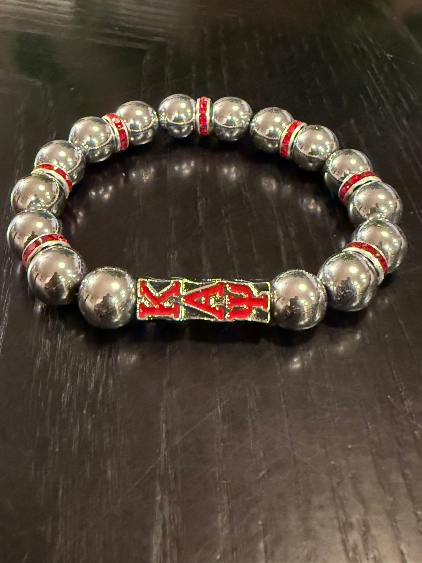 Kappa Alpha Psi silver hematite beaded bracelet