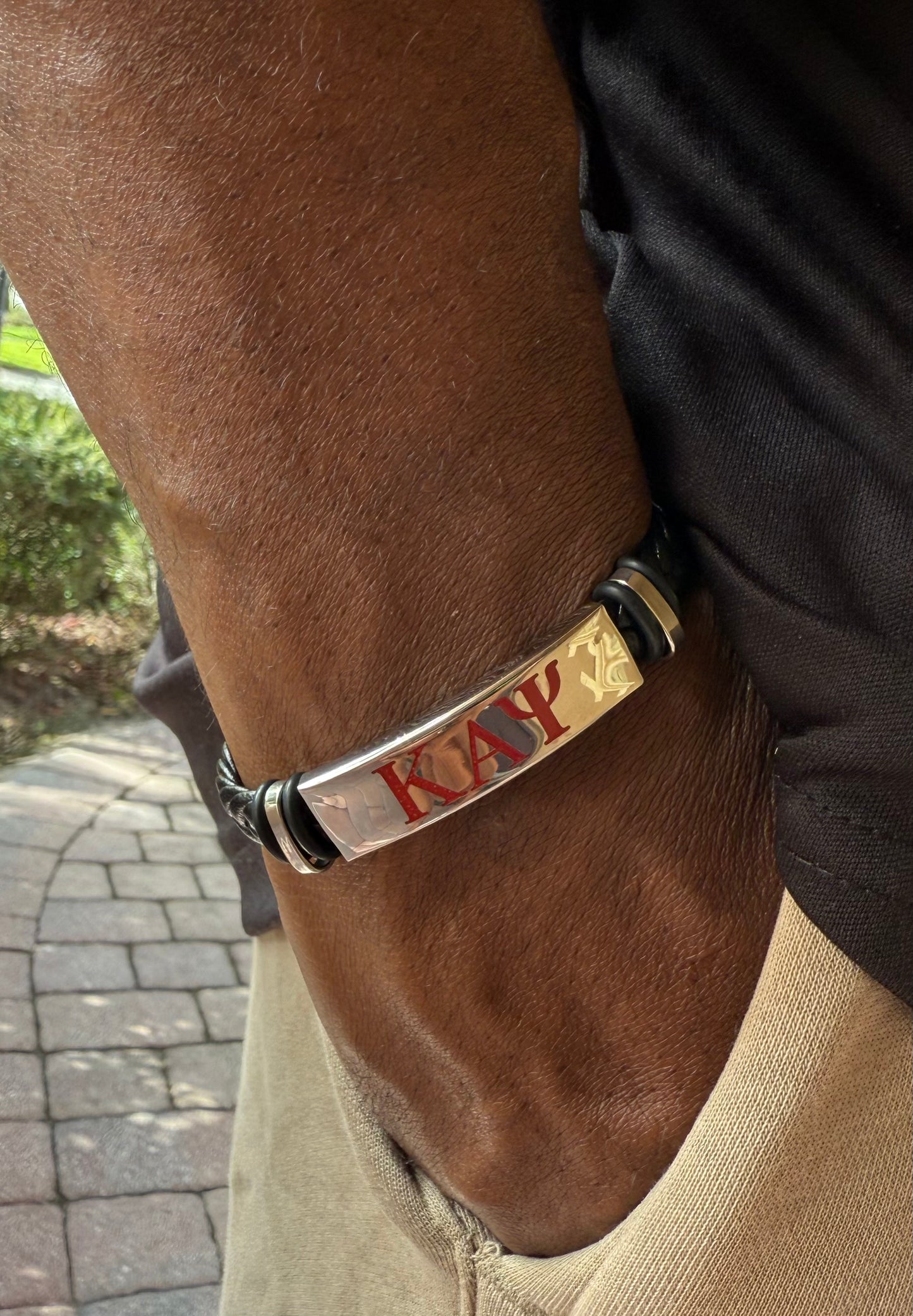 Black Kappa Alpha Psi leather bracelet