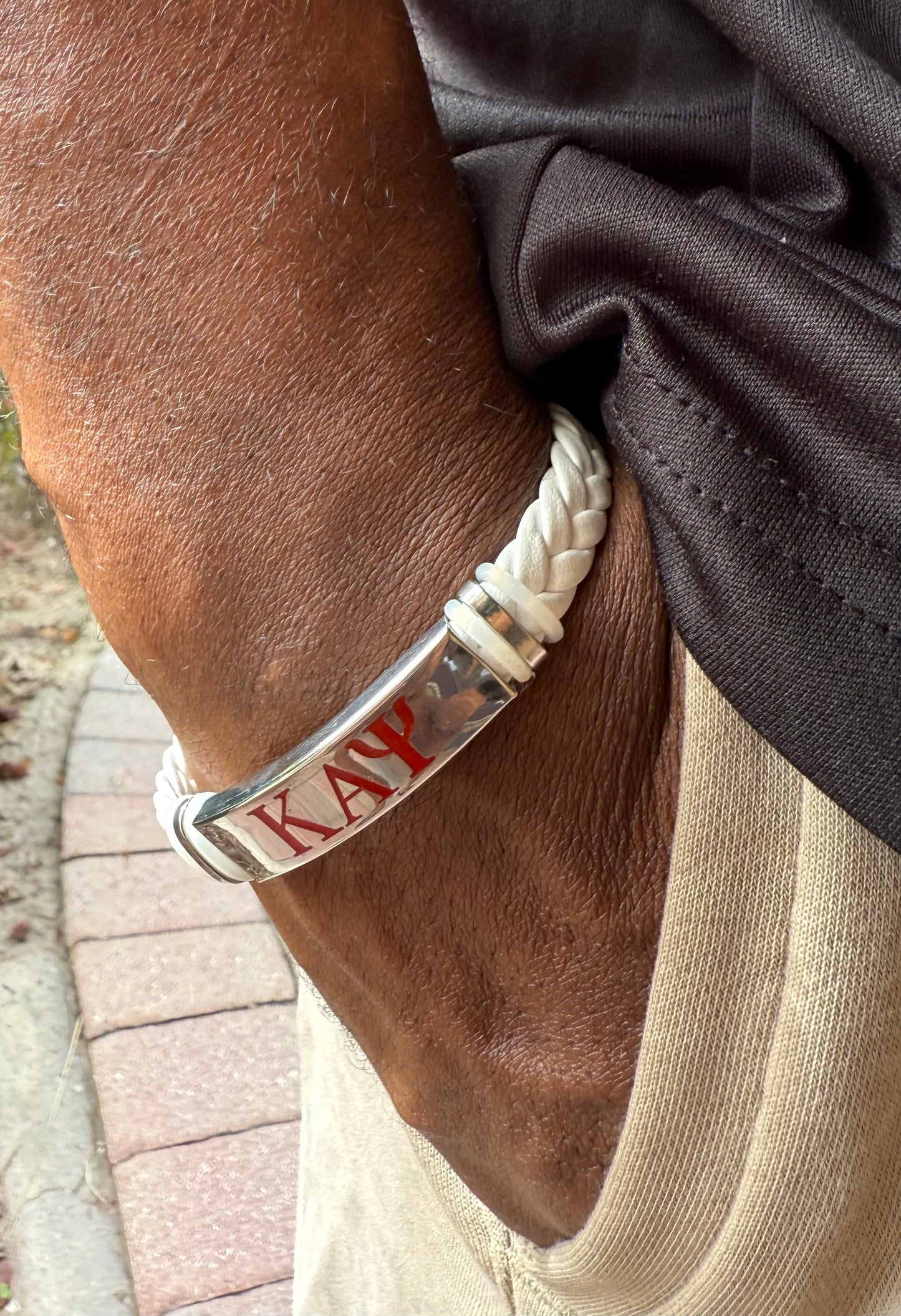 White  Kappa Alpha Psi leather bracelet
