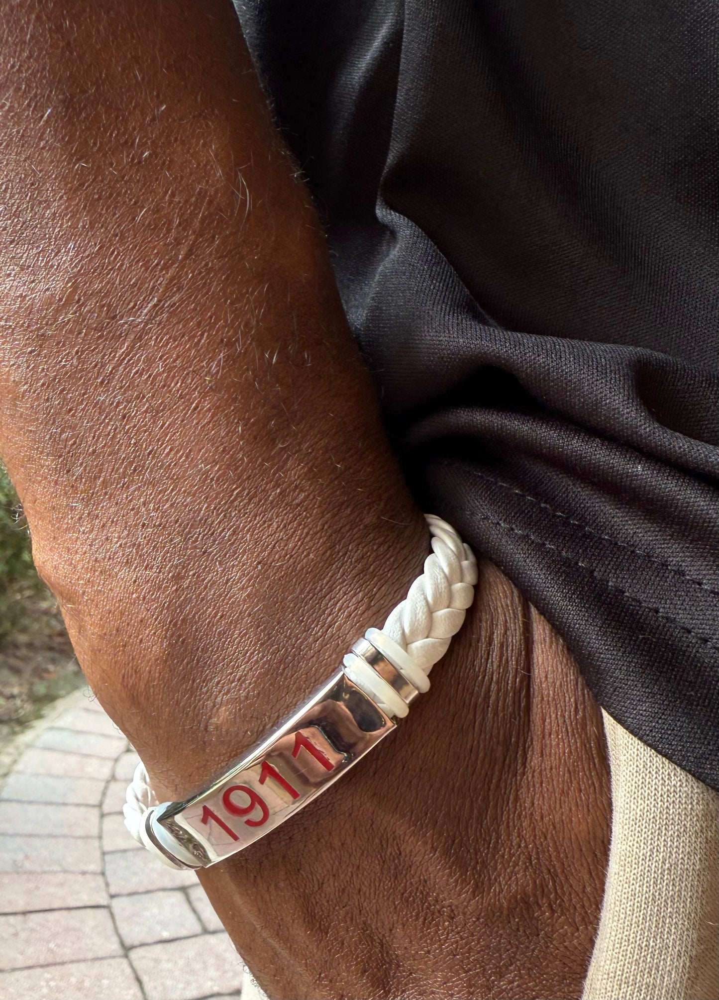 White  Kappa Alpha Psi leather bracelet