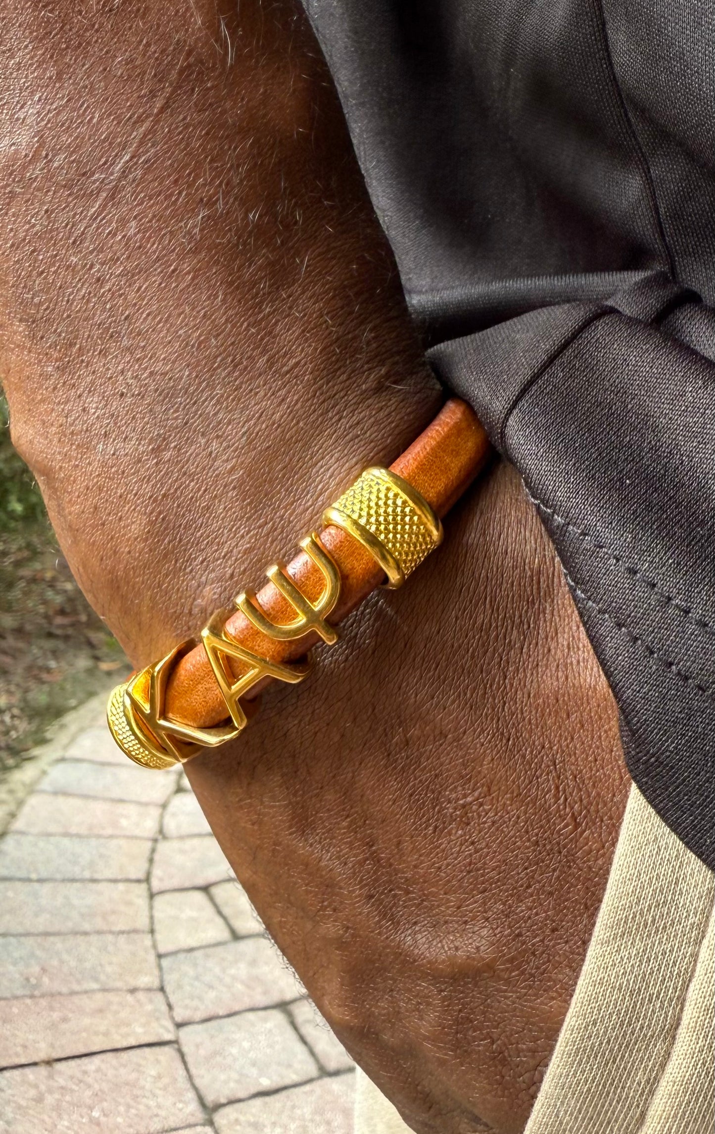 Gold Kappa Alpha Psi Regaliz leather bracelet
