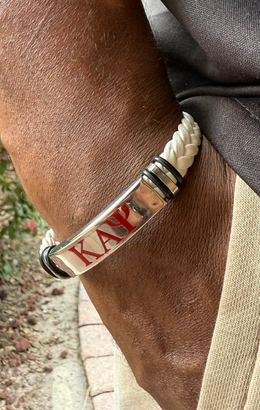 White  Kappa Alpha Psi leather bracelet