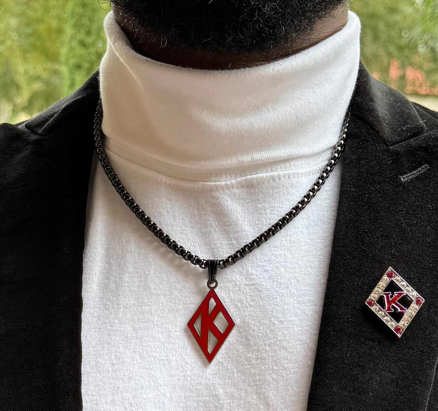 Red Floating "K" Black stainless steel chain