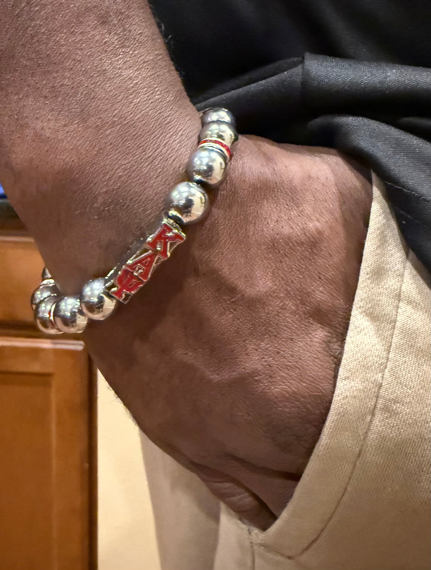 Kappa Alpha Psi silver hematite beaded bracelet