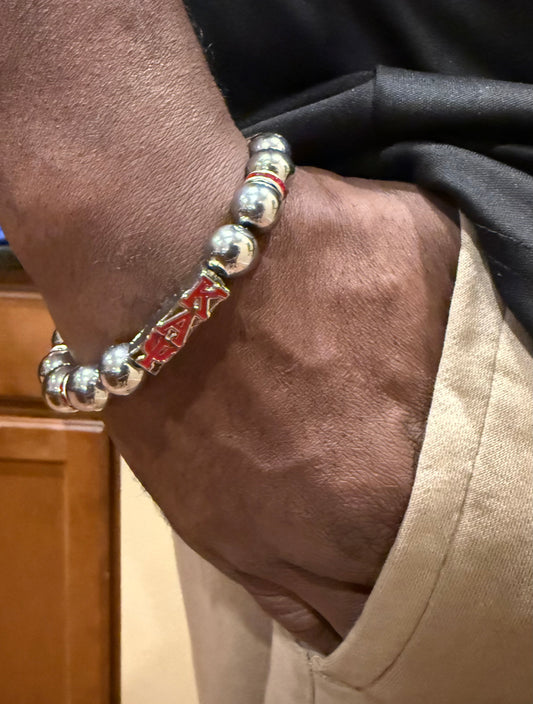 Kappa Alpha Psi silver hematite beaded bracelet