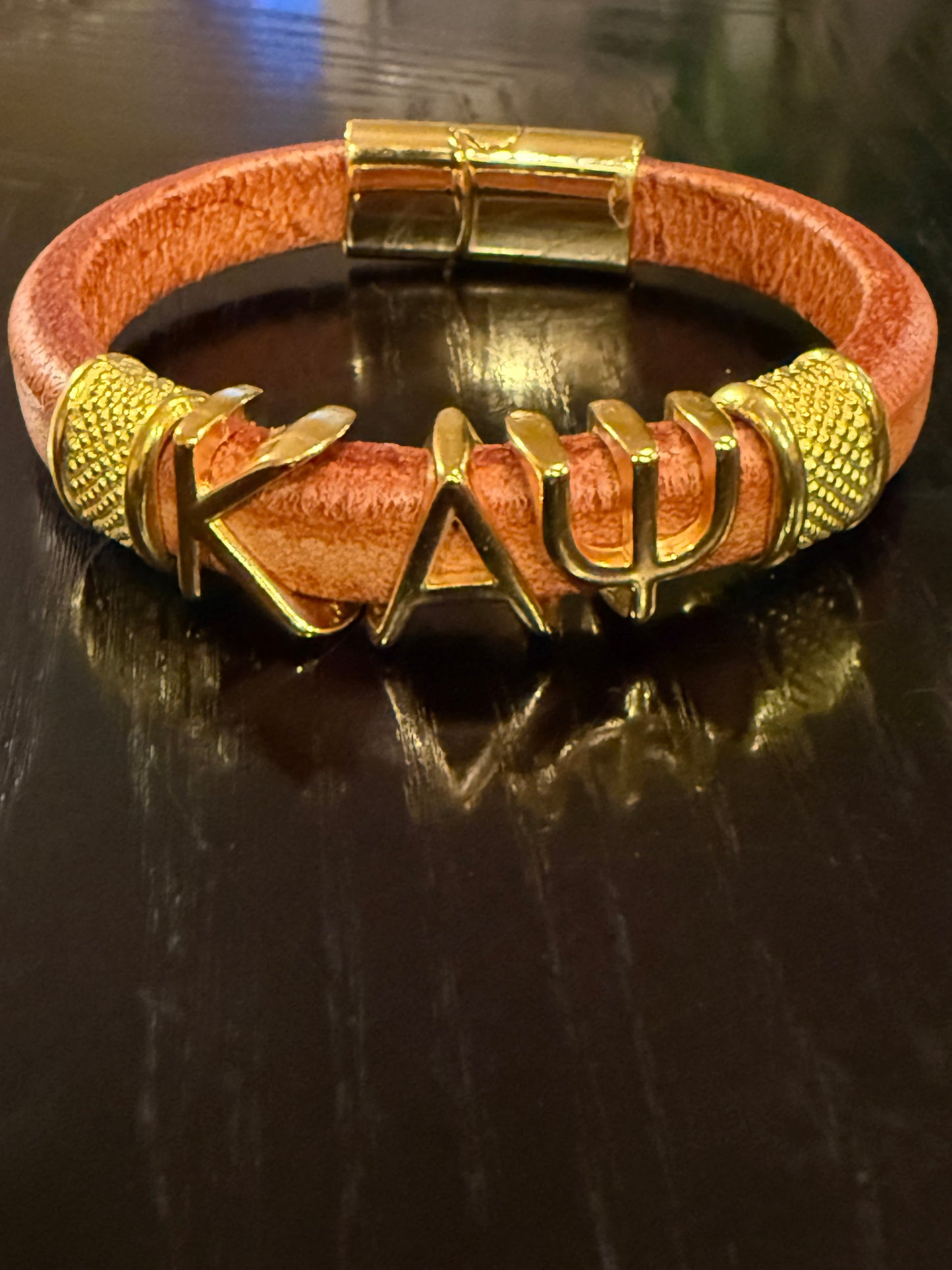 Gold Kappa Alpha Psi Regaliz leather bracelet