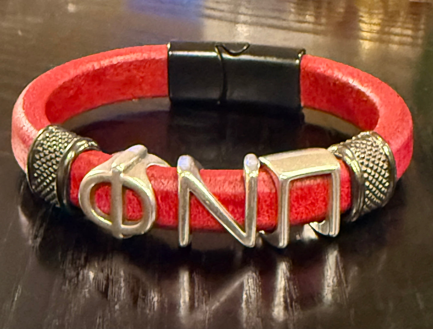 Phi Nu Pi red regaliz bracelet