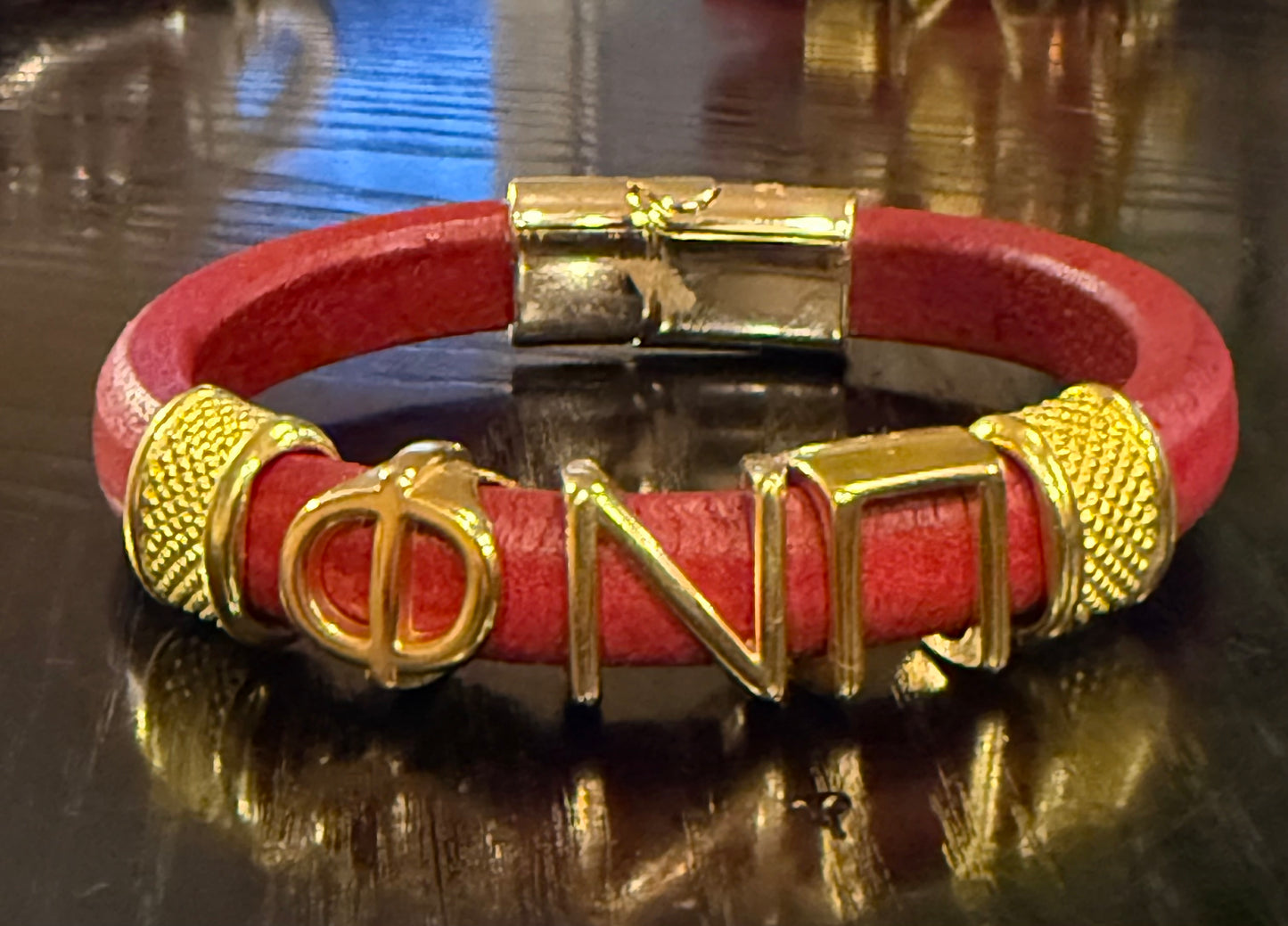 Phi Nu Pi red regaliz bracelet