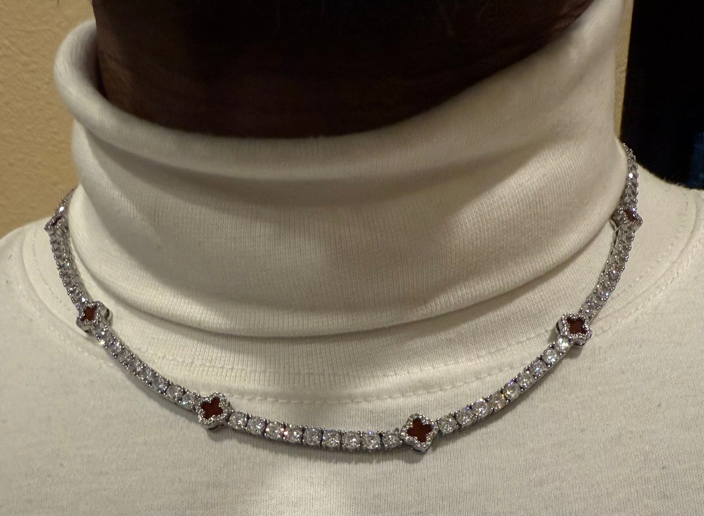 4 leaf clover 18k Cubic Zirconia tennis chain