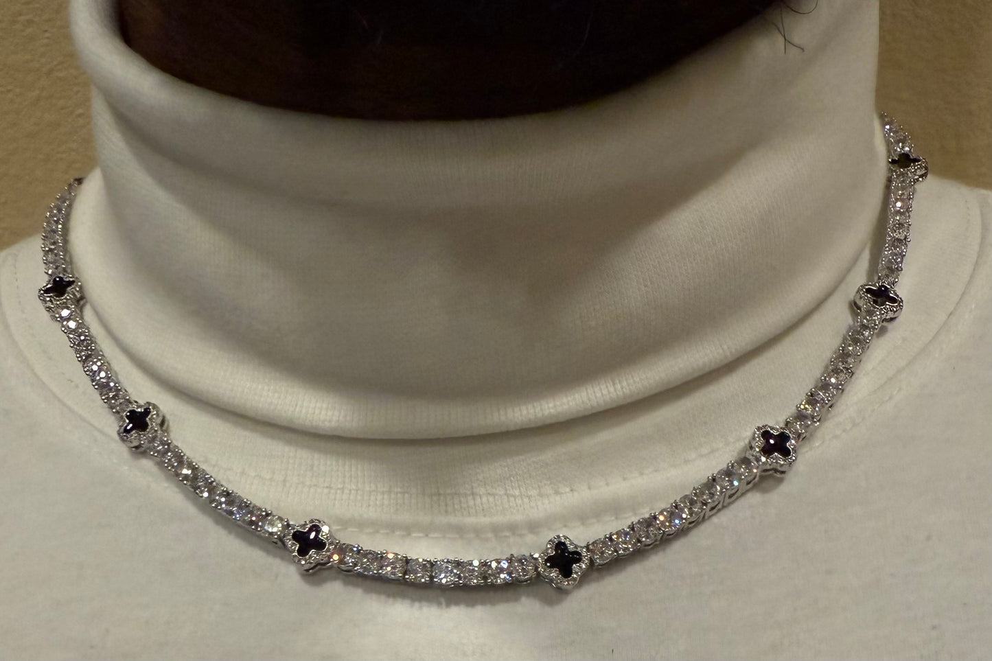 4 leaf clover 18k Cubic Zirconia tennis chain