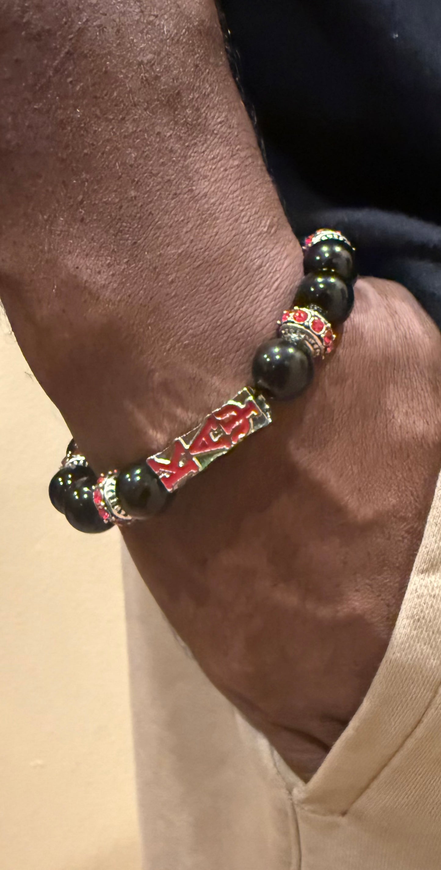 Kappa Alpha Psi shinny black beaded bracelet