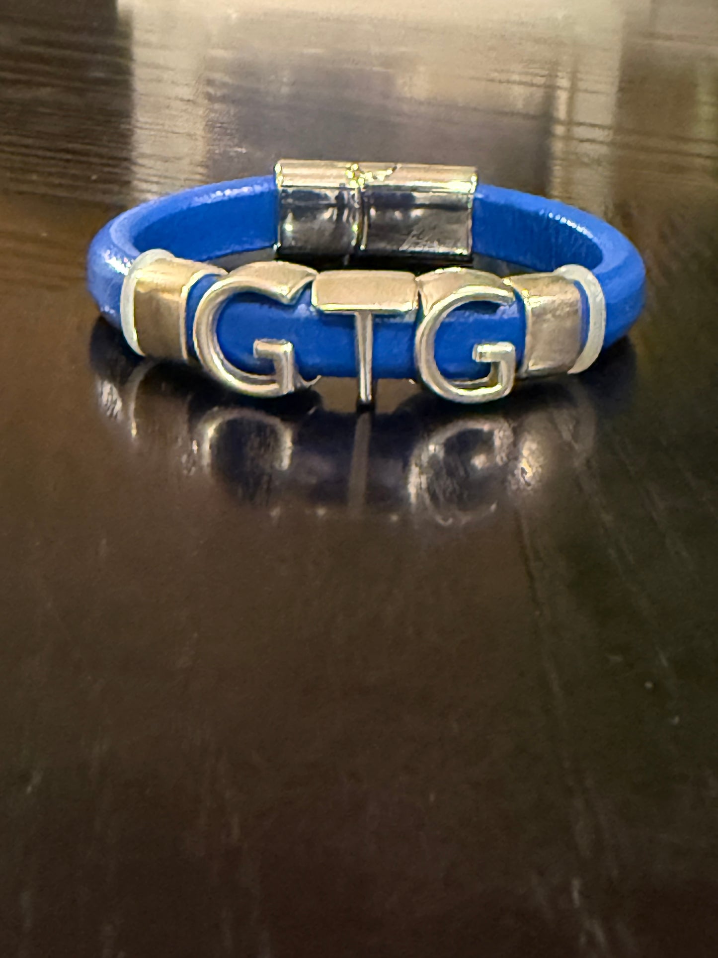 Good Time Gang leather bracelet with silver lettering