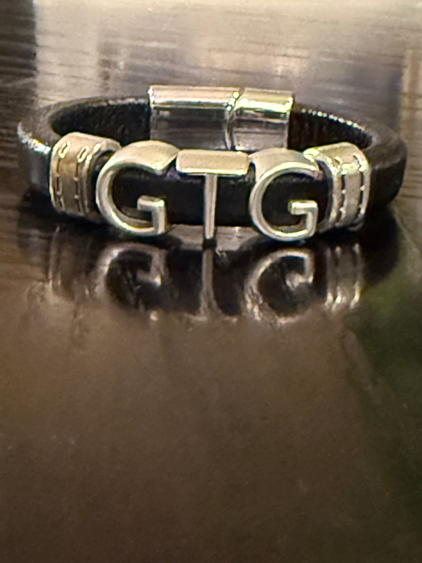 Good Time Gang leather bracelet with silver lettering