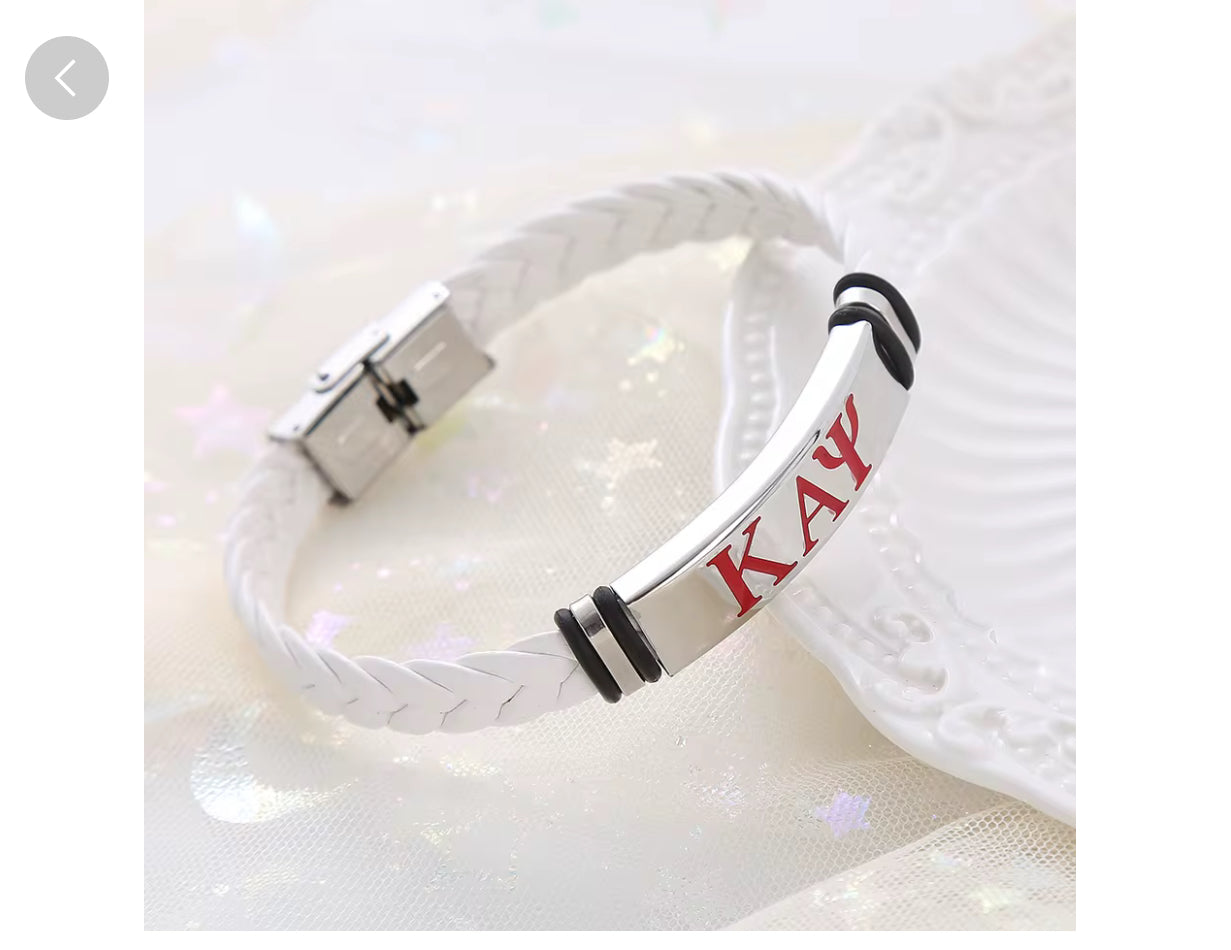 White  Kappa Alpha Psi leather bracelet