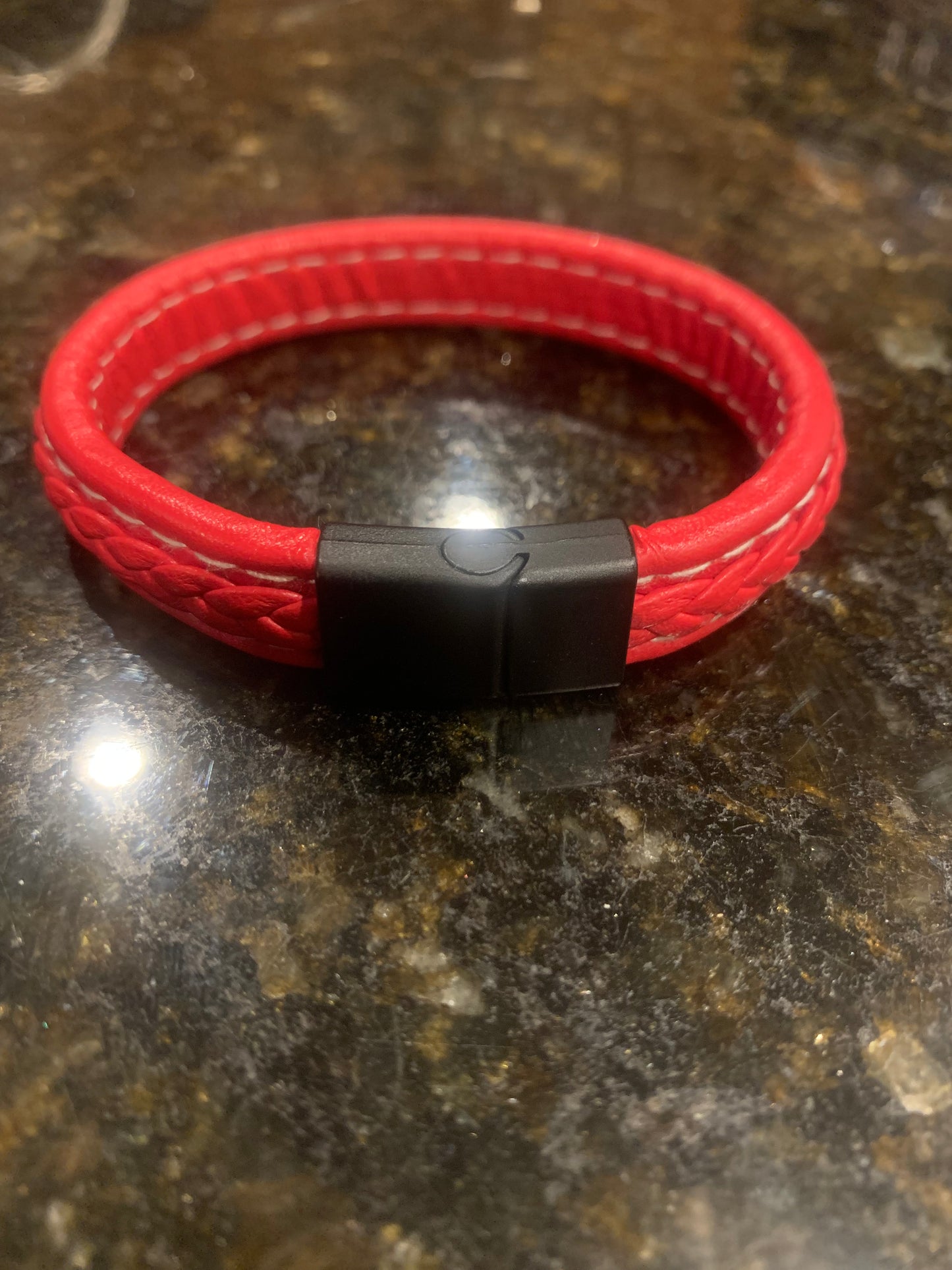 Red leather braided bracelet