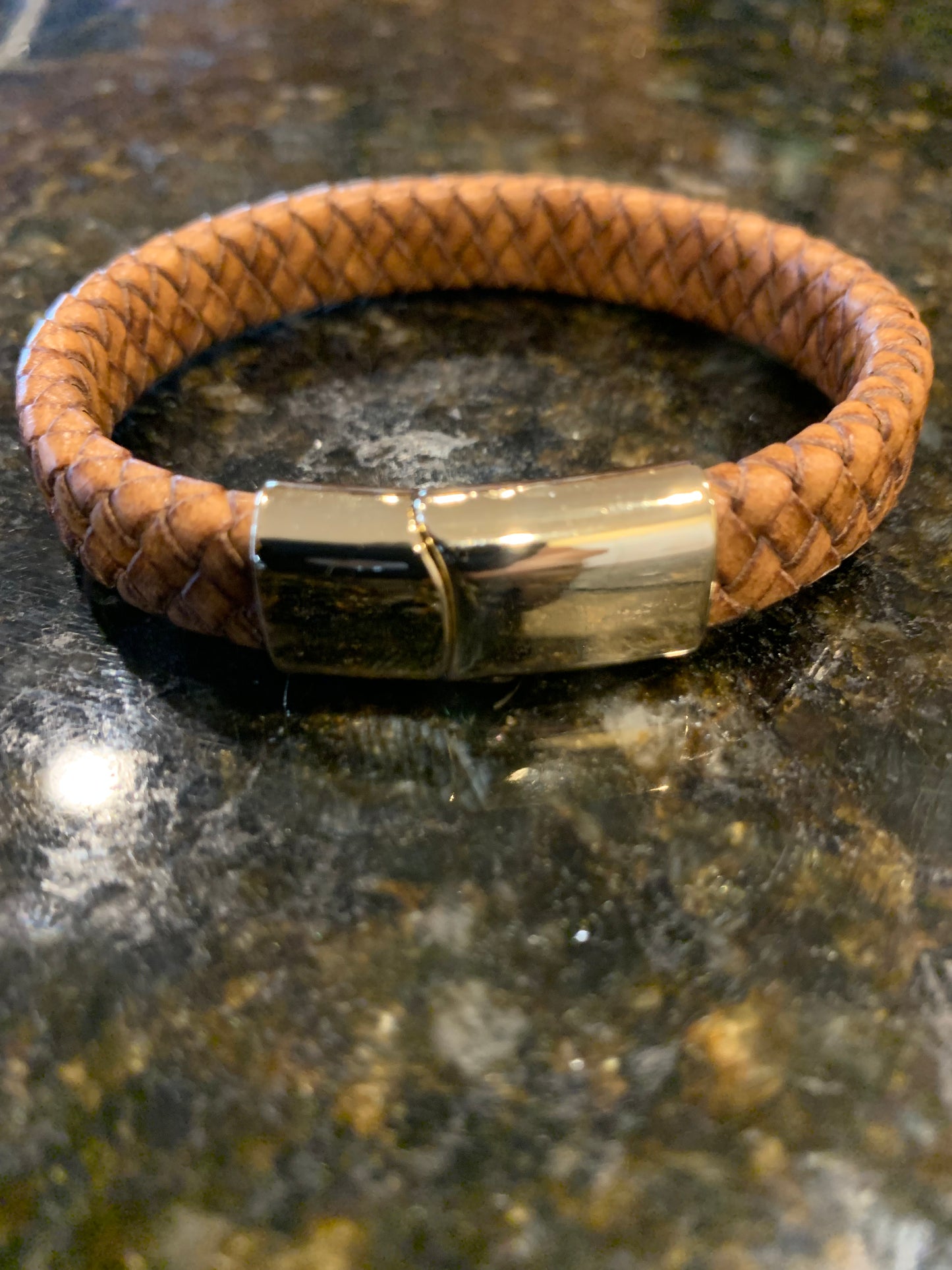 Light brown leather braided bracelet