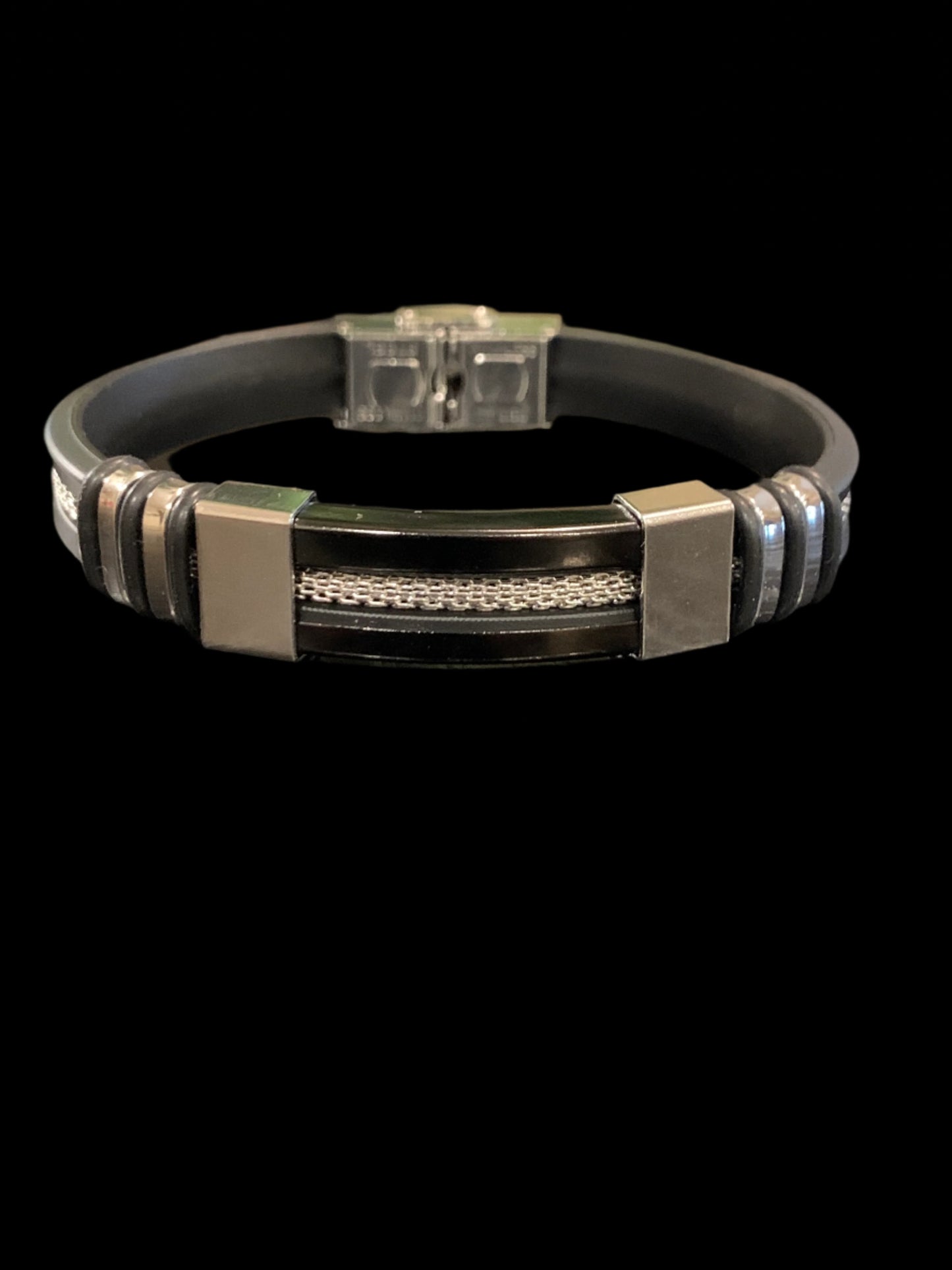 Stainless steel black face silicone bracelet